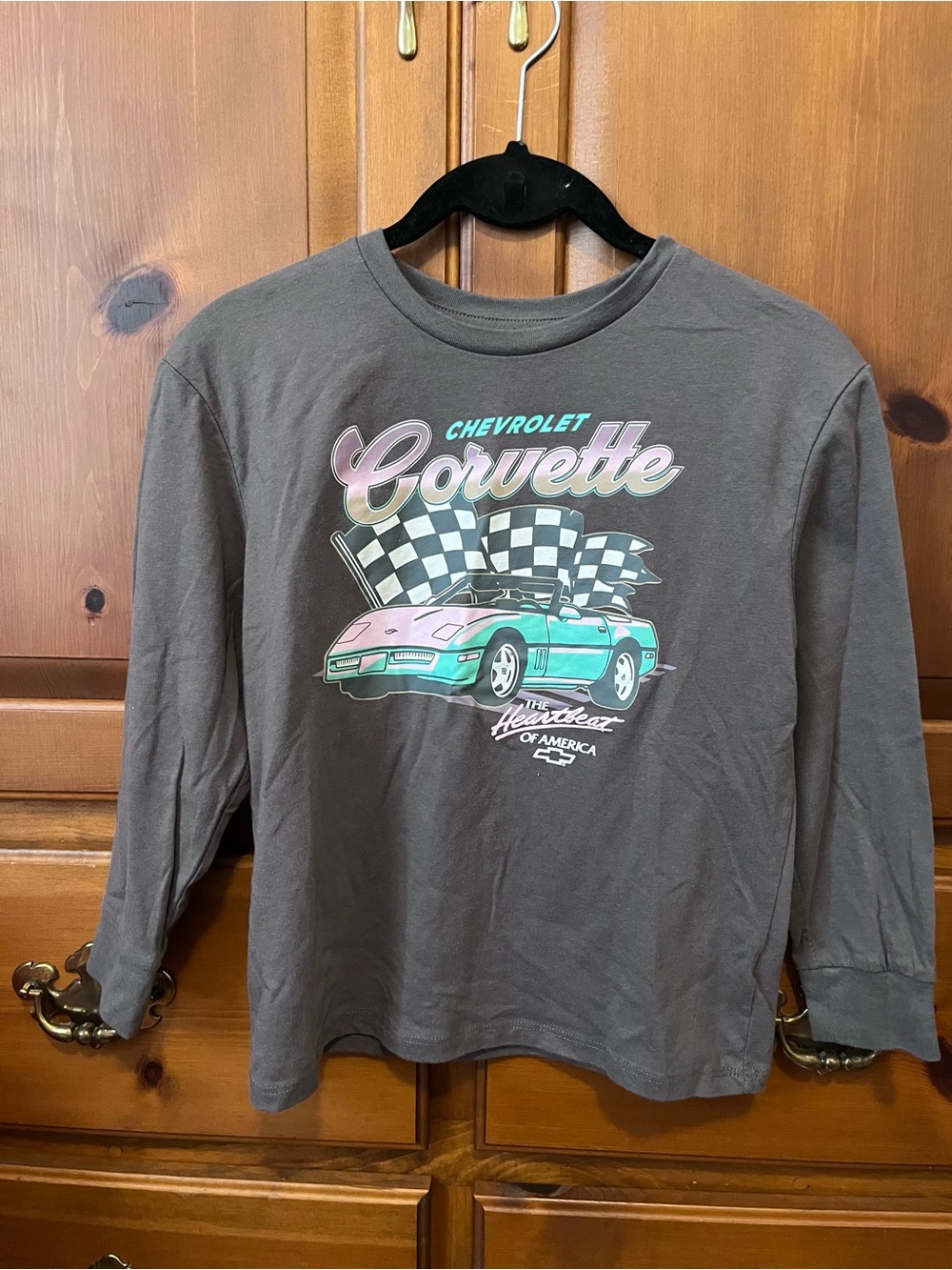Chevrolet Corvette Kids Long-Sleeve Graphic Tee in Gray